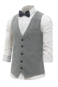 Colete Masculino Pinstriped Cinzento Claro com Conjunto de Acessórios de 5 Peças