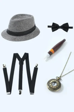 Colete Masculino Pinstriped Cinzento Claro com Conjunto de Acessórios de 5 Peças