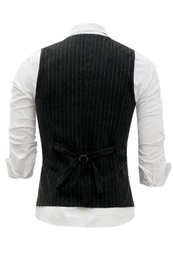 Colete Masculino Pinstriped Preto com Conjunto de Acessórios de 5 Peças