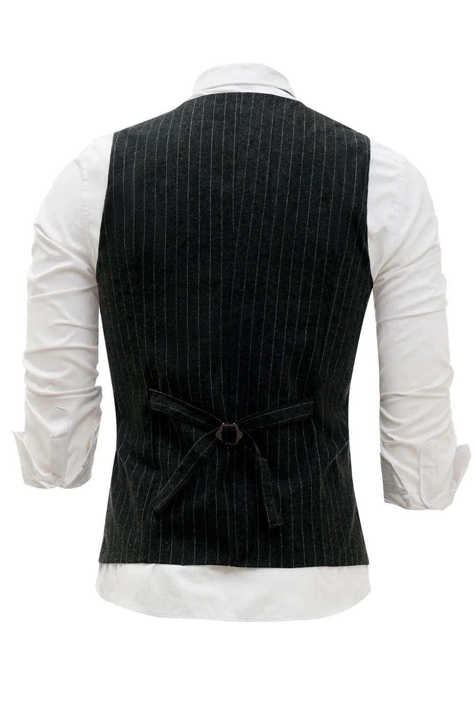 Colete Masculino Pinstriped Preto com Conjunto de Acessórios de 5 Peças