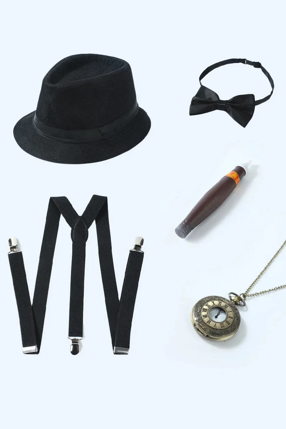 Colete Masculino Pinstriped Preto com Conjunto de Acessórios de 5 Peças