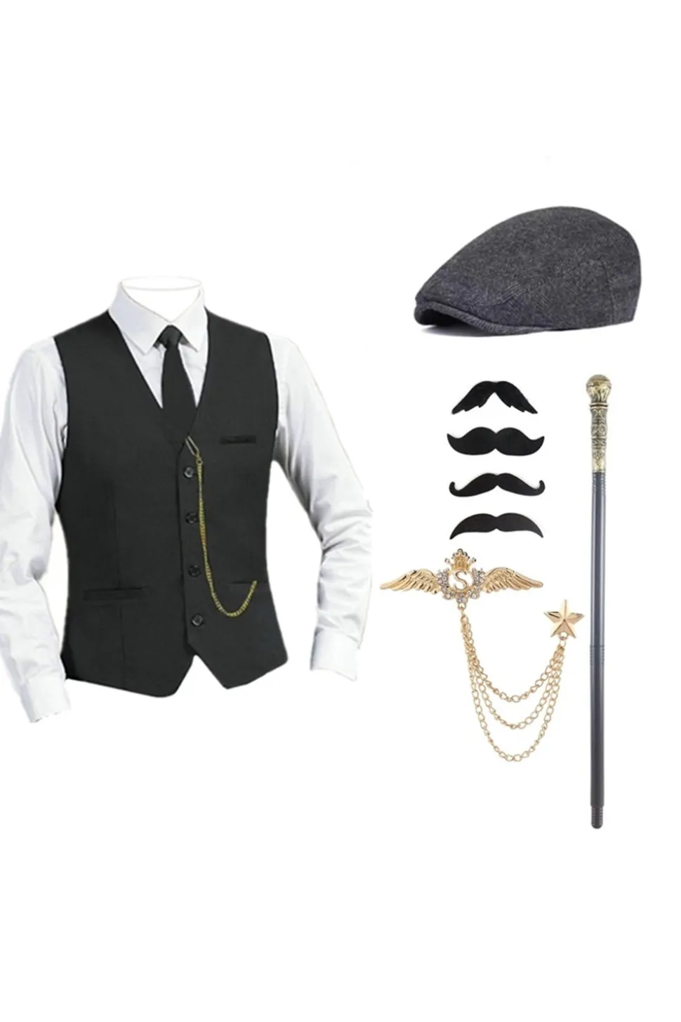 Colete Masculino Preto Um Peito com Conjunto de Acessórios