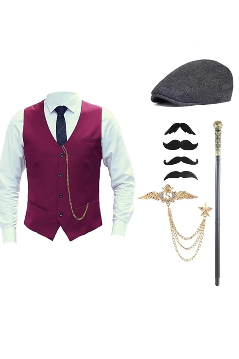 Colete Masculino Preto Um Peito com Conjunto de Acessórios