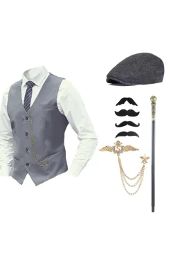 Colete Masculino Preto Um Peito com Conjunto de Acessórios