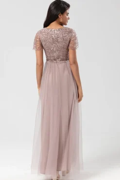Confiantemente Carismático Uma Linha V Pescoço Dusty Blue Long Vestido de Dama de Honra com Missangas