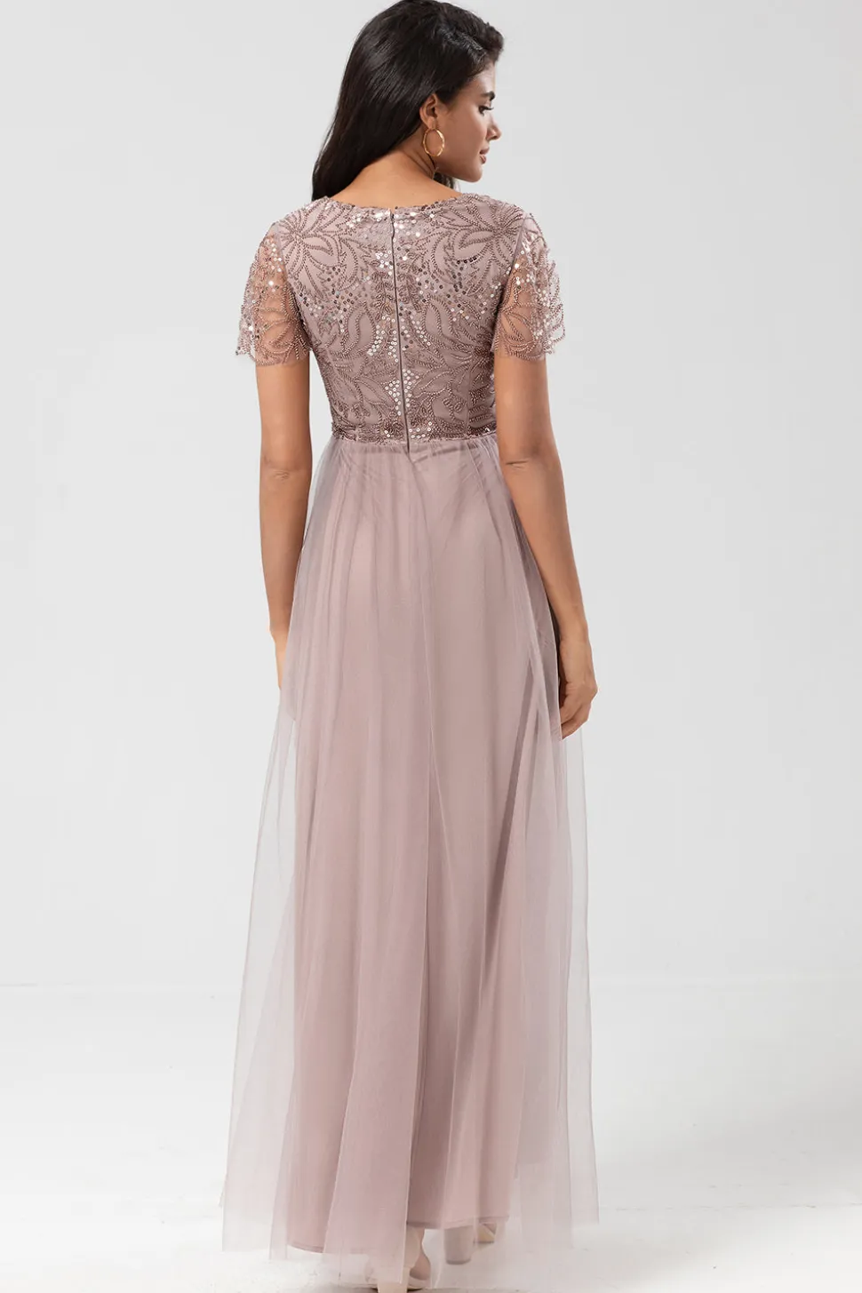 Confiantemente Carismático Uma Linha V Pescoço Dusty Blue Long Vestido de Dama de Honra com Missangas