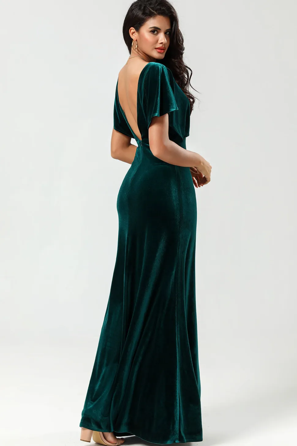 Confiantemente Carismático Uma Linha V-Neck Peacock Velvet Vestido Madrinha com Folhos