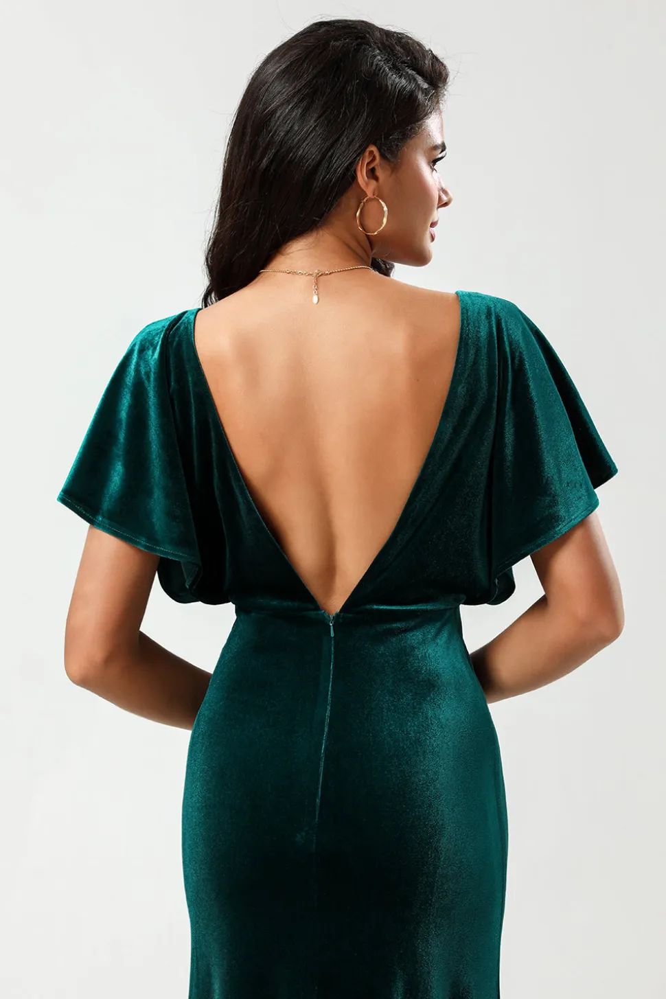 Confiantemente Carismático Uma Linha V-Neck Peacock Velvet Vestido Madrinha com Folhos
