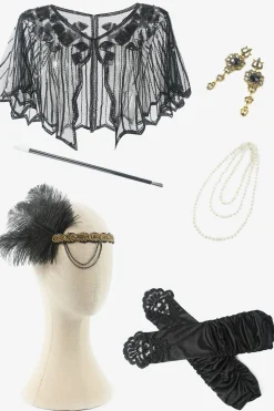 Conjunto de acessórios de embrulho de seis peças pretas