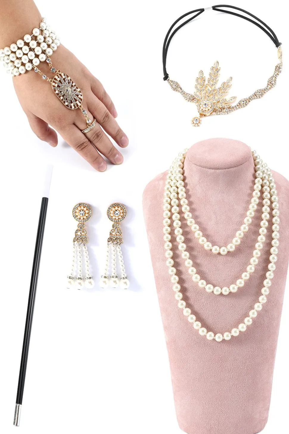 Conjunto de acessórios de 1920 Flapper Golden/Silver