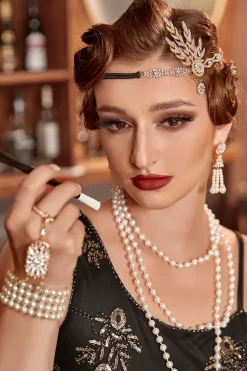 Conjunto de acessórios de 1920 Flapper Golden/Silver