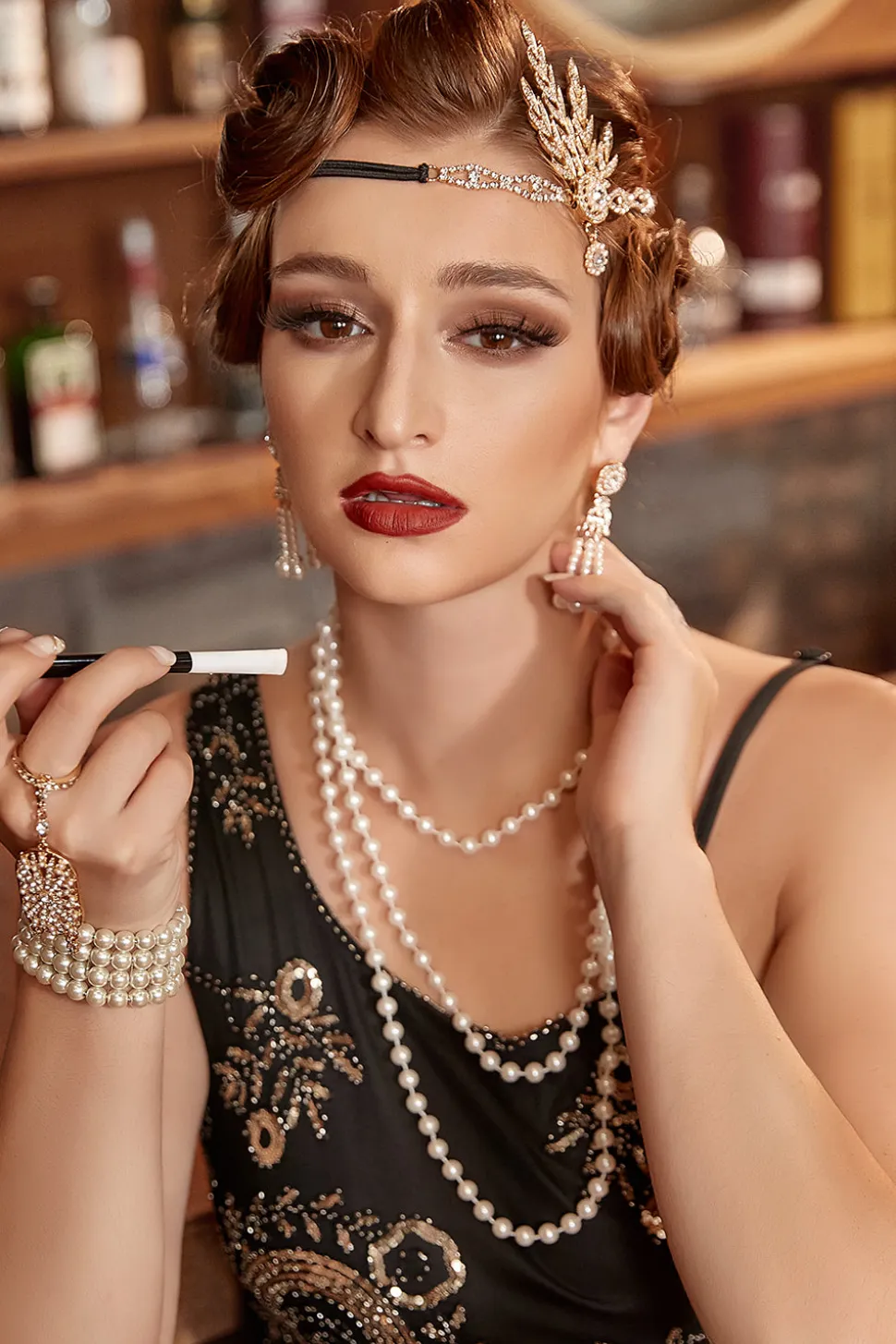 Conjunto de acessórios de 1920 Flapper Golden/Silver