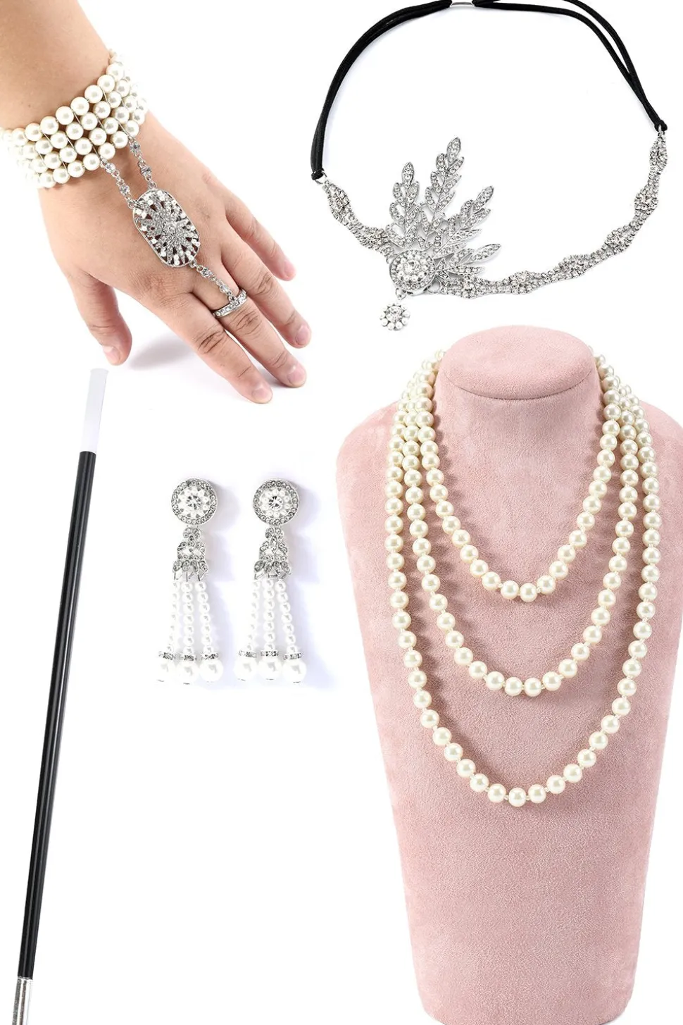 Conjunto de acessórios de 1920 Flapper Golden/Silver