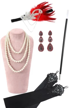 Conjunto de acessórios de traje vermelho de 1920
