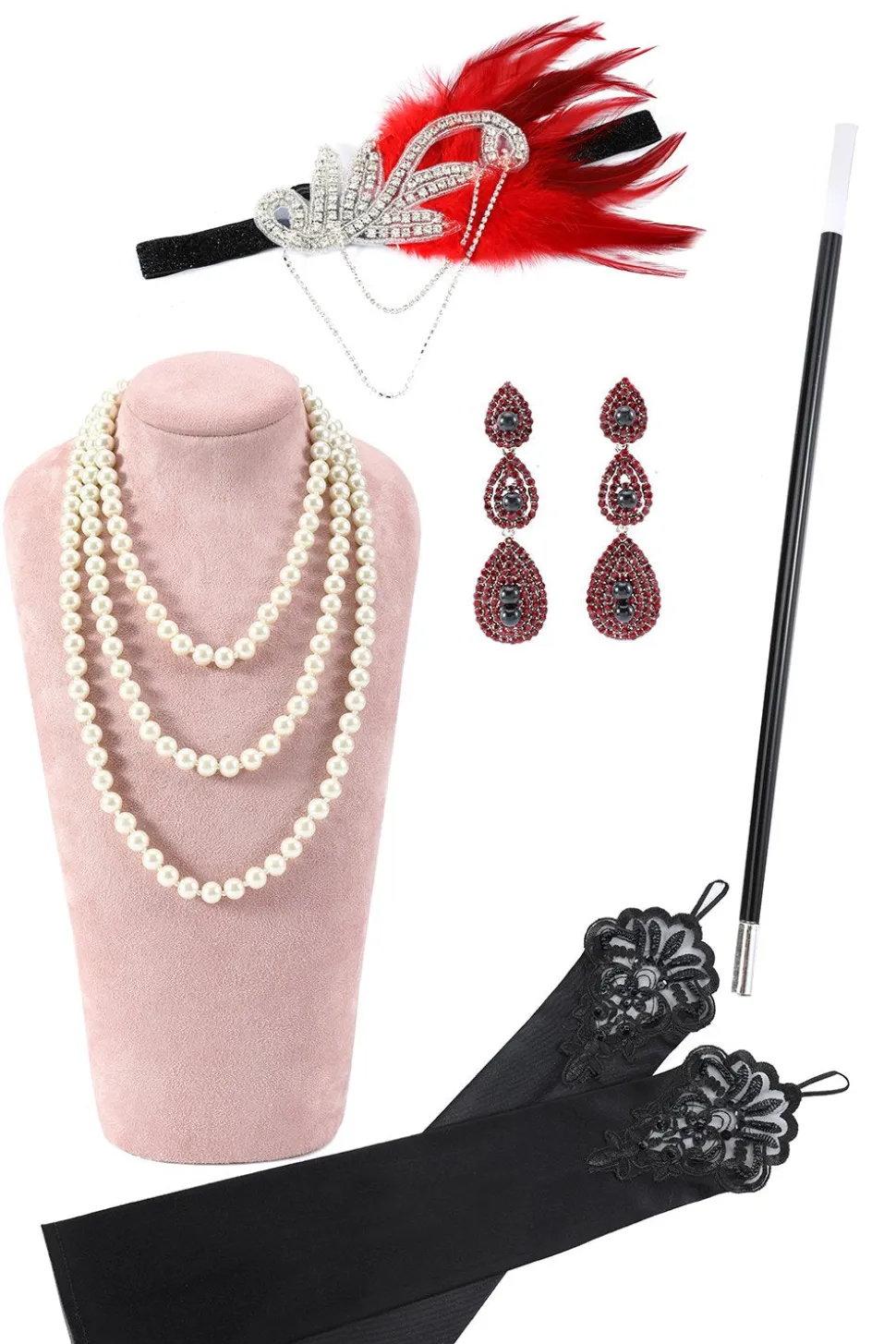 Conjunto de acessórios de traje vermelho de 1920