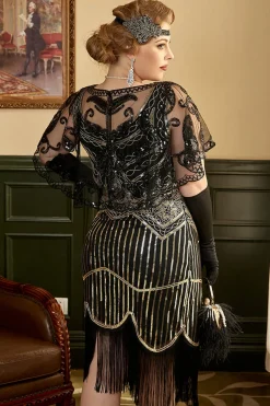 Conjunto de acessórios de seis peças pretas de cabeça golve brincos 1920s