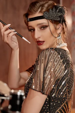 Conjunto de acessórios pretos flapper de 1920