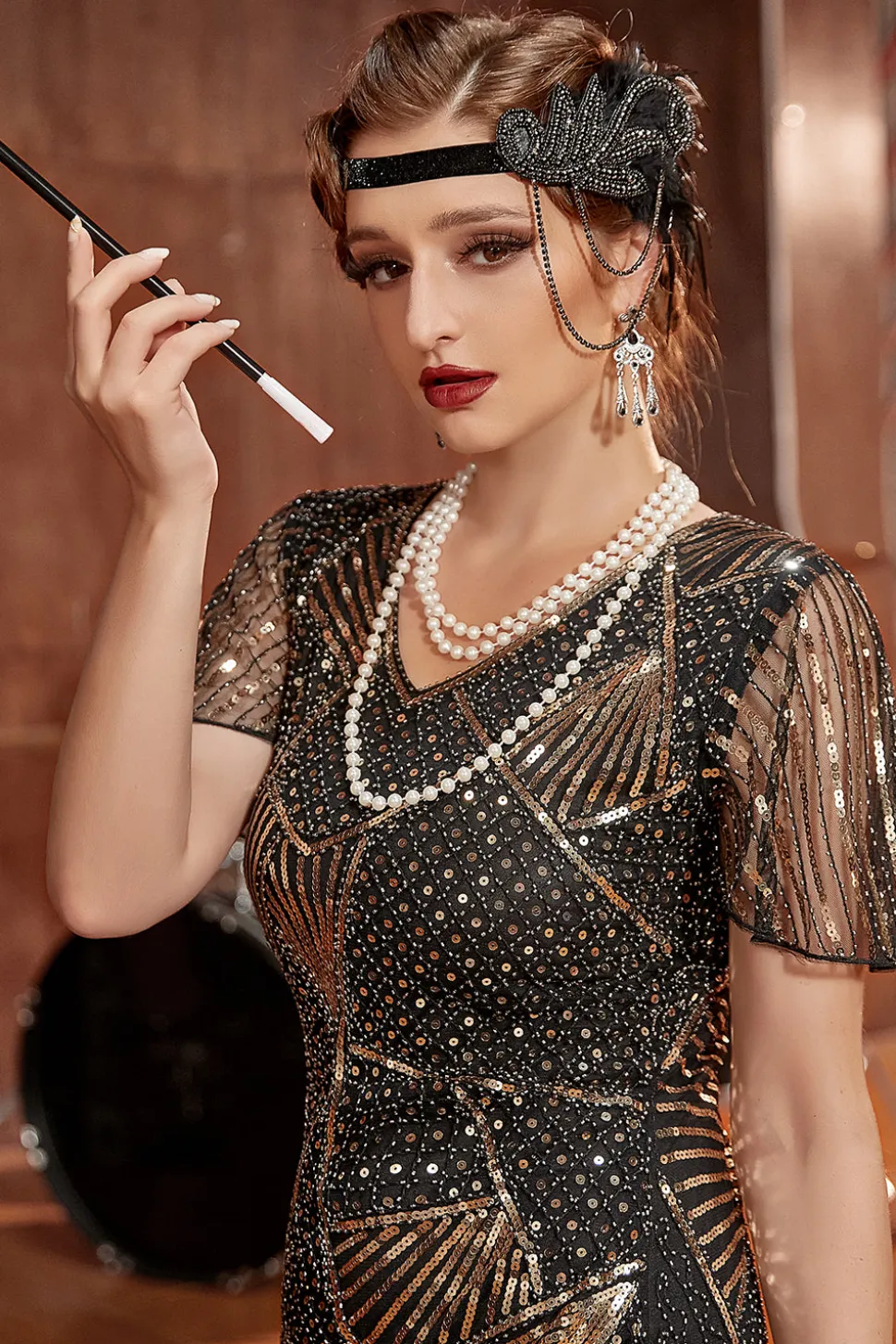 Conjunto de acessórios pretos flapper de 1920