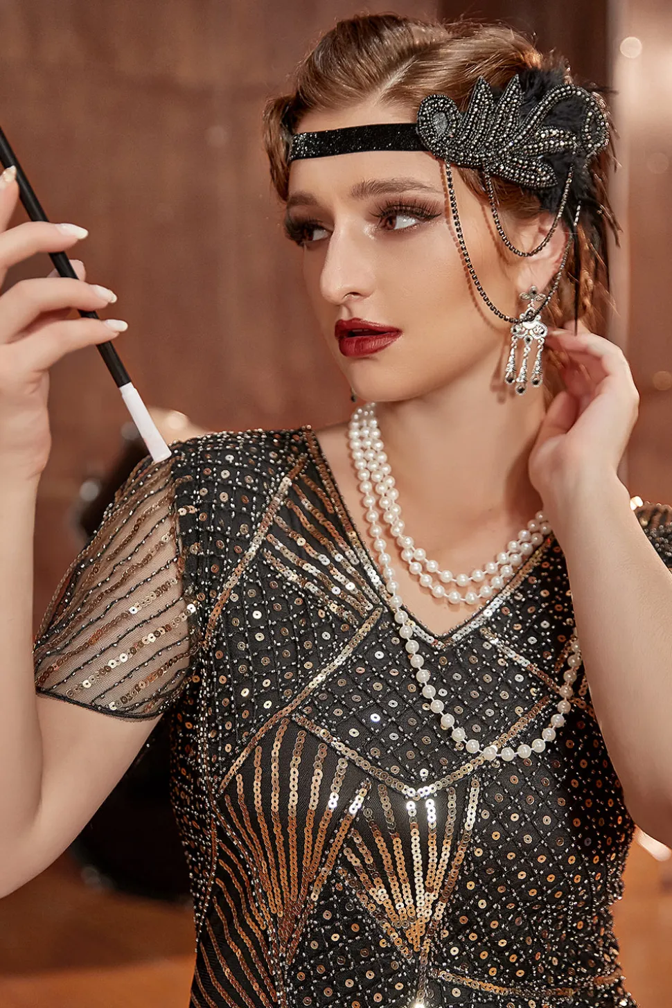Conjunto de acessórios pretos flapper de 1920
