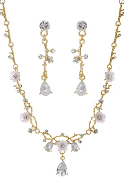 Conjunto de brinco de colar de noiva dourado para casamento