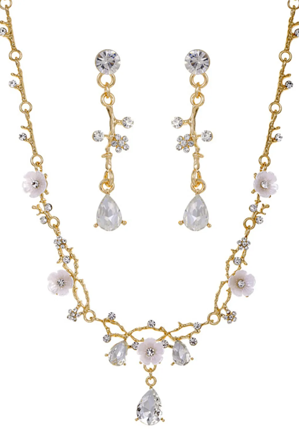 Conjunto de brinco de colar de noiva dourado para casamento