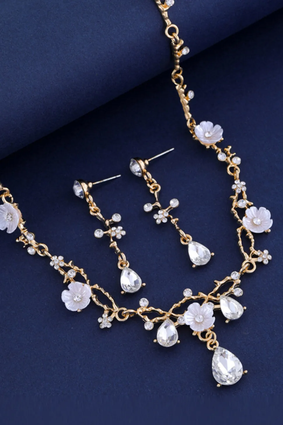 Conjunto de brinco de colar de noiva dourado para casamento