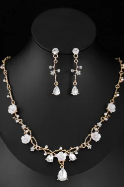 Conjunto de brinco de colar de noiva dourado para casamento