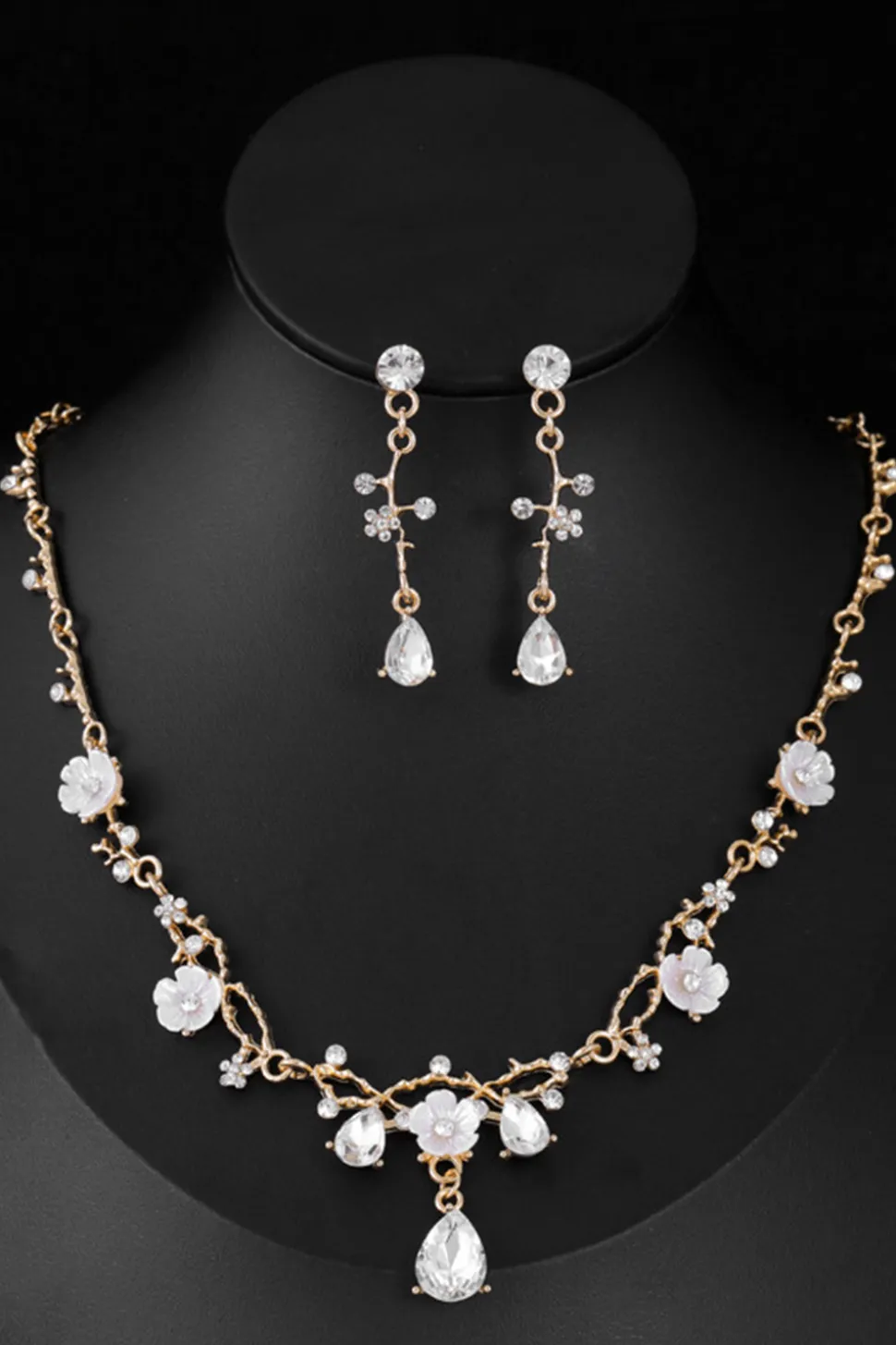 Conjunto de brinco de colar de noiva dourado para casamento