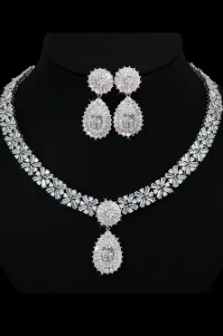Conjunto de joias de colar de cristal azul real