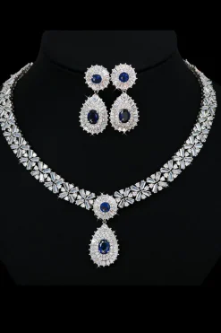 Conjunto de joias de colar de cristal azul real
