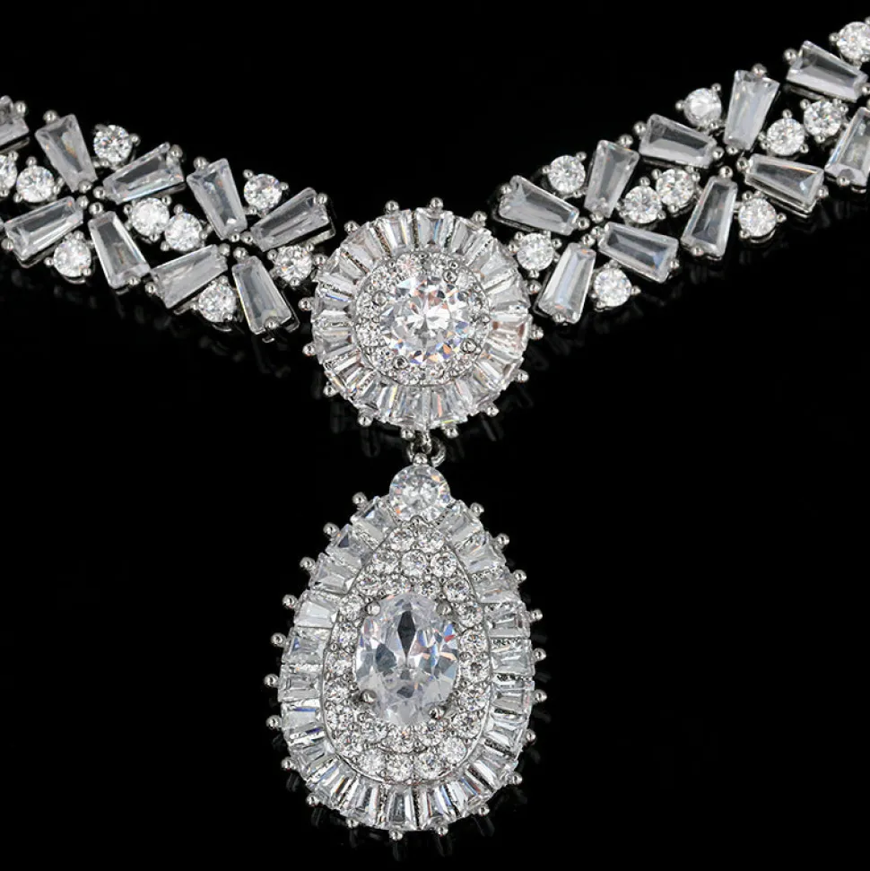 Conjunto de joias de colar de cristal azul real