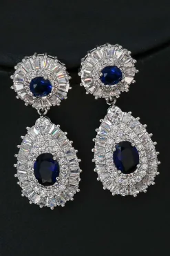 Conjunto de joias de colar de cristal azul real