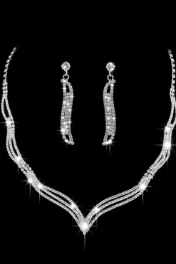Conjunto de joias de colar de cristal de prata
