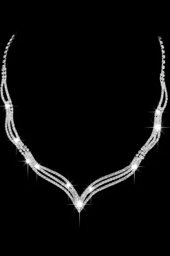 Conjunto de joias de colar de cristal de prata