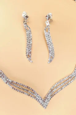 Conjunto de joias de colar de cristal de prata
