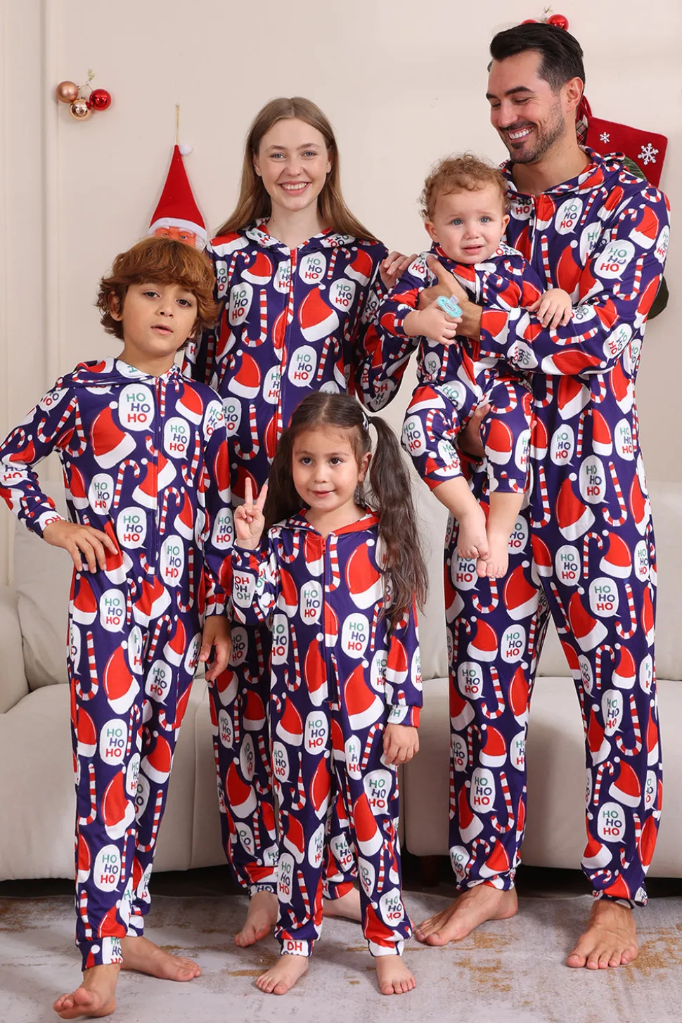 Conjunto de pijama azul escuro Red Hat Print Family Conjunto de pijama