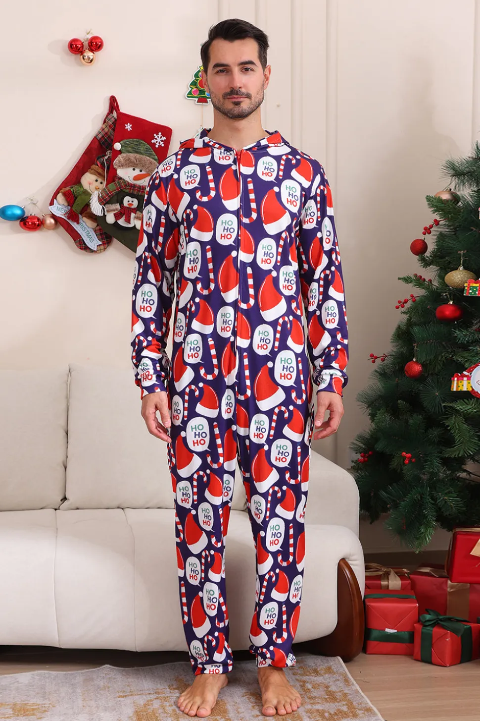 Conjunto de pijama azul escuro Red Hat Print Family Conjunto de pijama