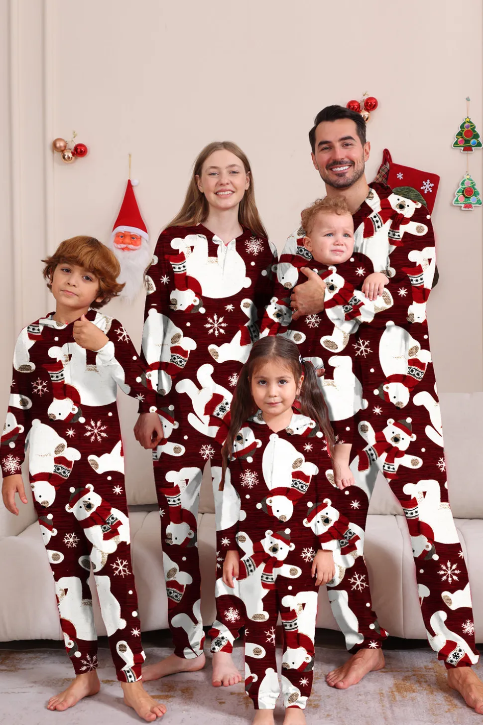 Conjunto de pijama da família Burgundy Bear