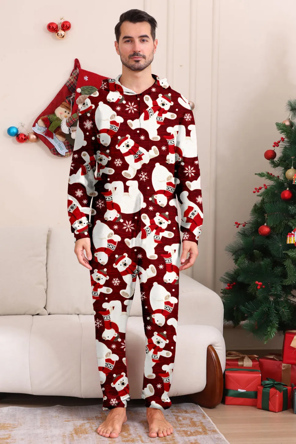 Conjunto de pijama da família Burgundy Bear