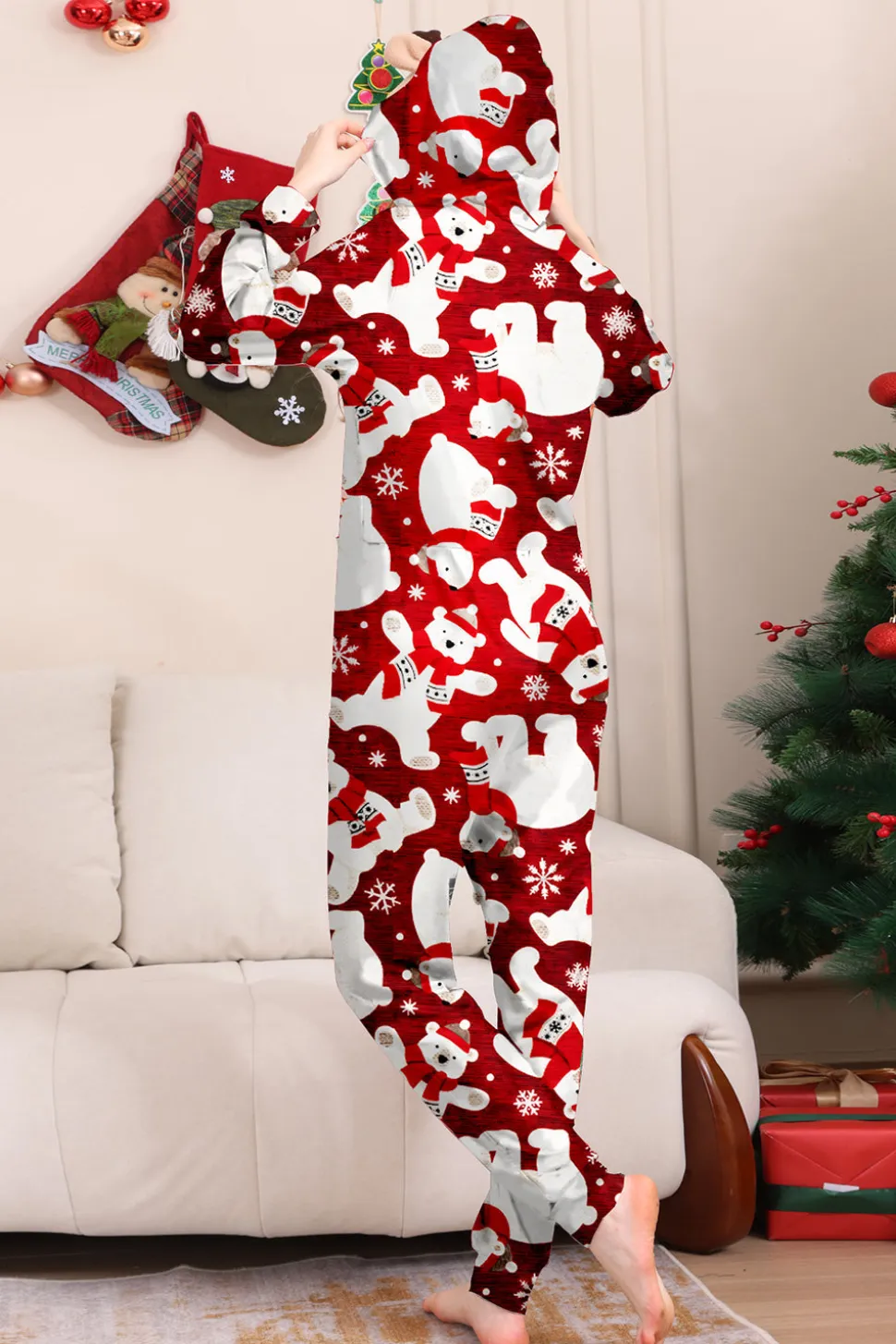 Conjunto de pijama da família Burgundy Bear