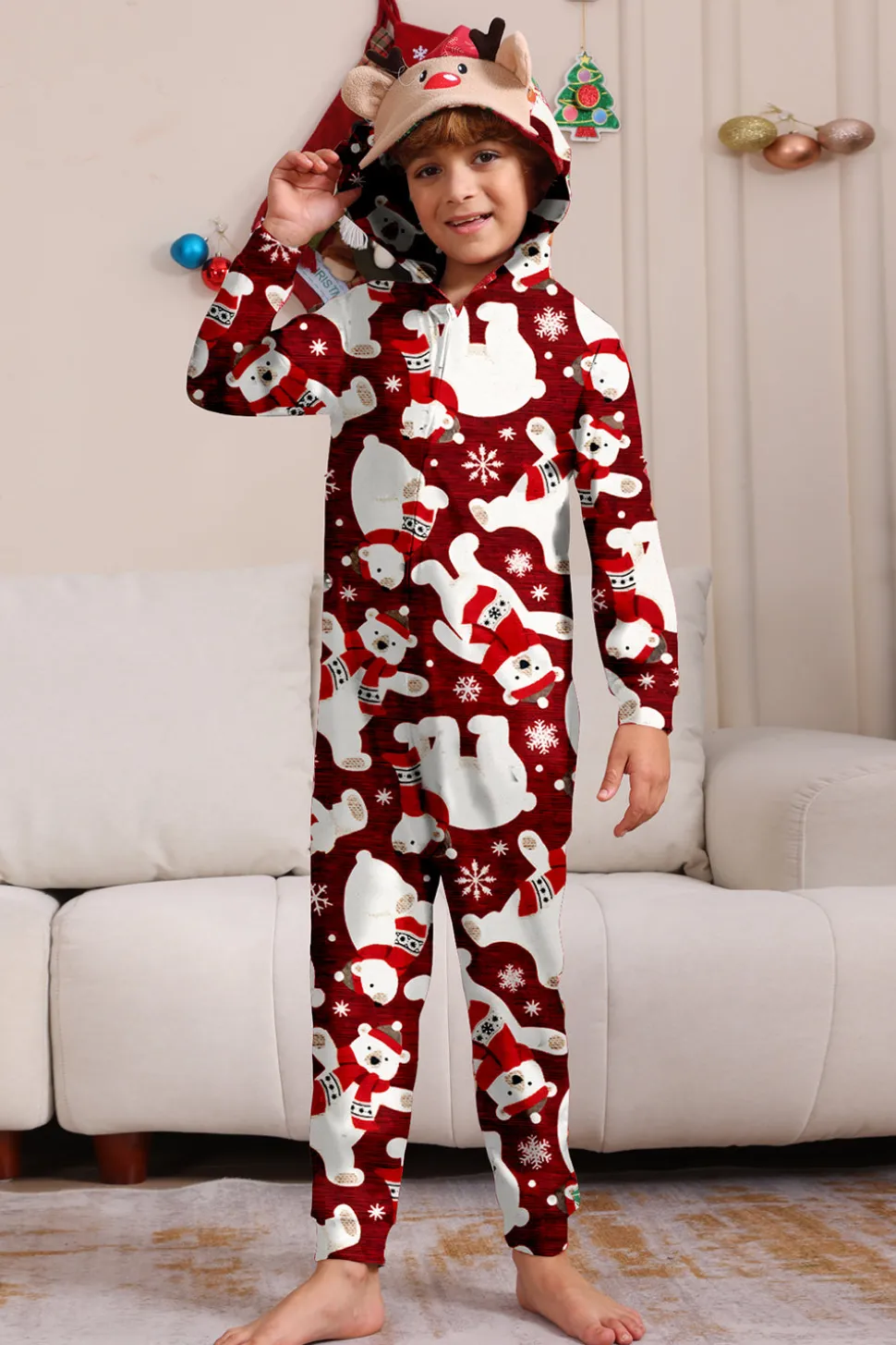 Conjunto de pijama da família Burgundy Bear