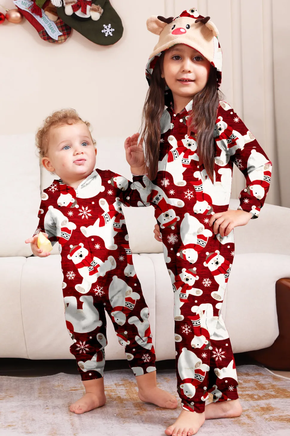 Conjunto de pijama da família Burgundy Bear