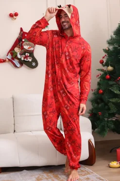 Conjunto de pijama familiar com capuz padrão vermelho