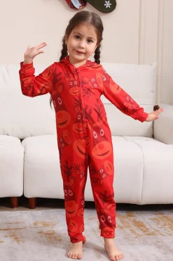 Conjunto de pijama familiar com capuz padrão vermelho