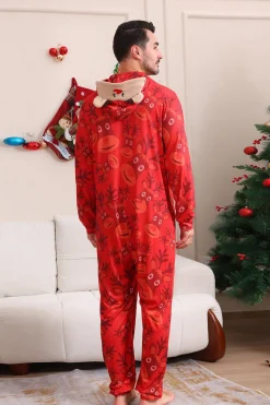 Conjunto de pijama familiar com capuz padrão vermelho