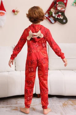 Conjunto de pijama familiar com capuz padrão vermelho
