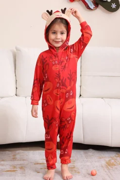 Conjunto de pijama familiar com capuz padrão vermelho