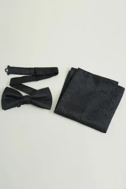 Conjunto quadrado de bolso de gravata jacquard satin preto