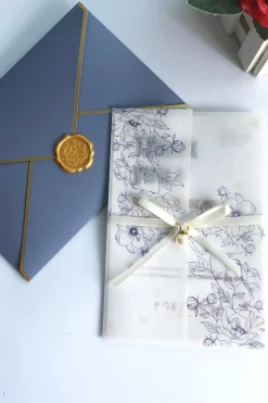 Convite de casamento dourado verde personalizado com Bowknot