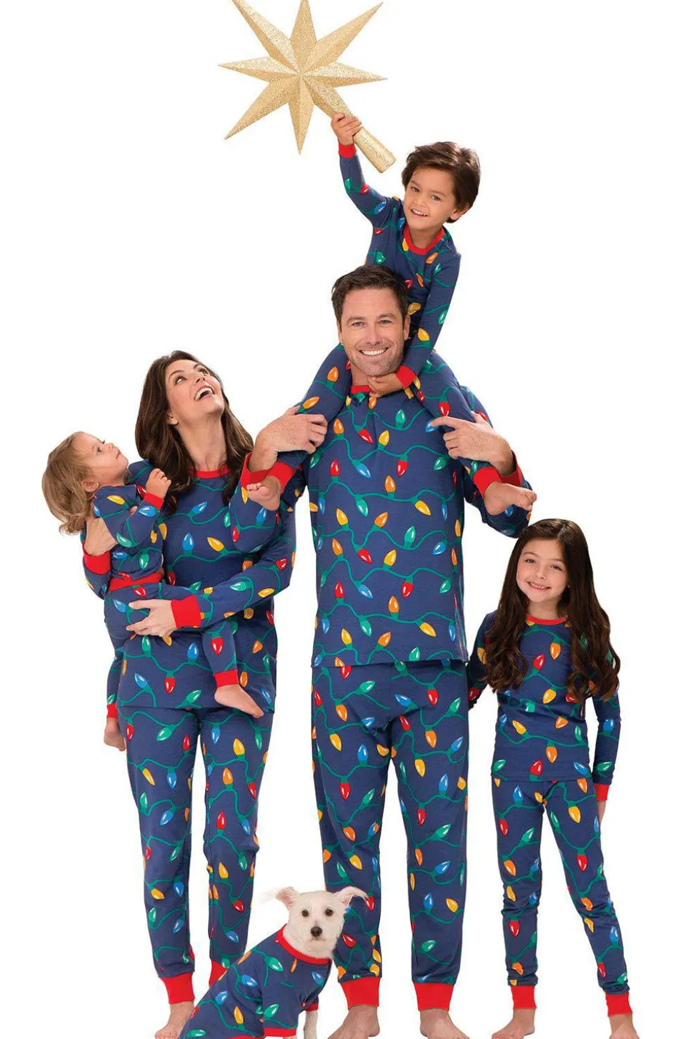 Cor azul escura Lâmpada de impressão família de impressão conjunto de pijamas